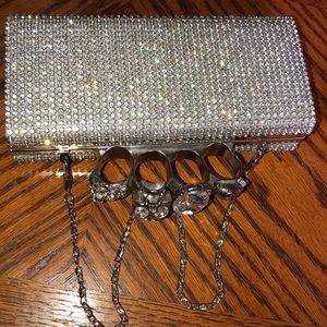 Silver glitter clutch purse